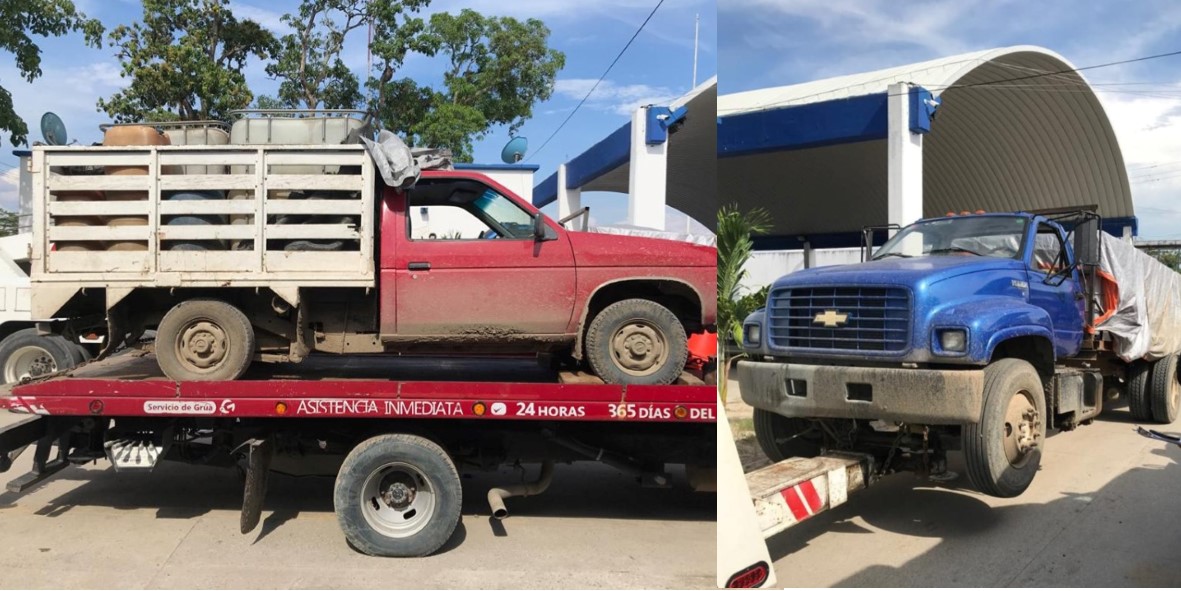 Aseguraron Policías de Cárdenas 12 mil litros de Hidrocarburo ilícito y recuperaron dos vehículos robados: Una camioneta Nissan y un camión torton.